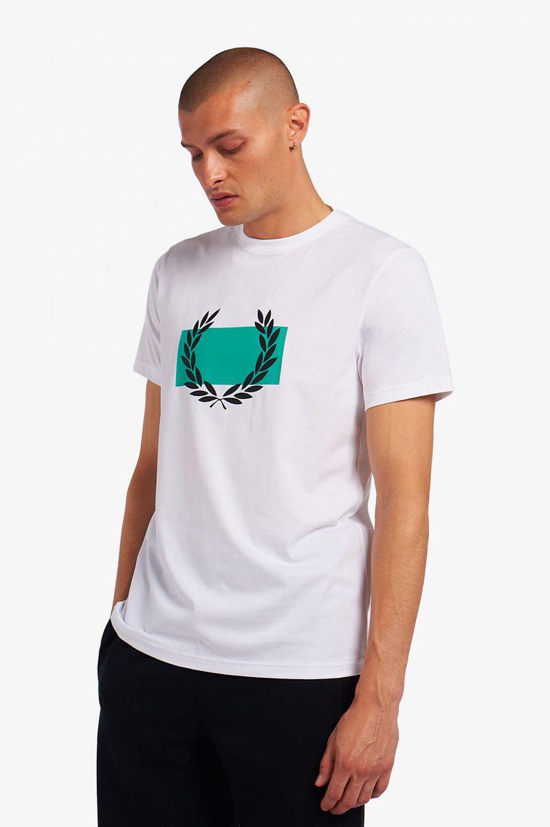 White Fred Perry Laurel Wreath Print Men's T Shirts | PH 1714KORI